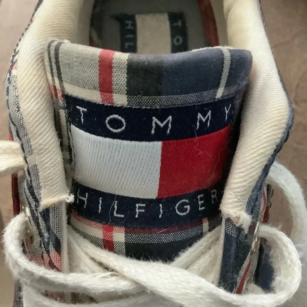 Tommy Hilfiger Red and Blue Plaid Sneakers, 7.5